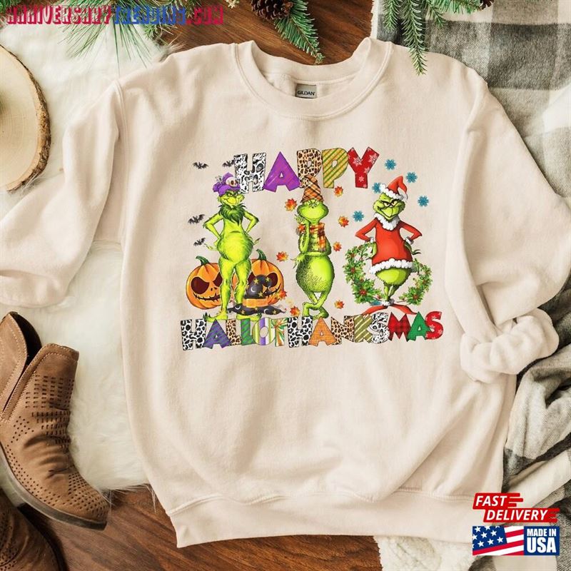 Halloween Thanksgiving Christmas Shirt Happy Hallothanksmas Sweatshirts Funny Hoodie T-Shirt