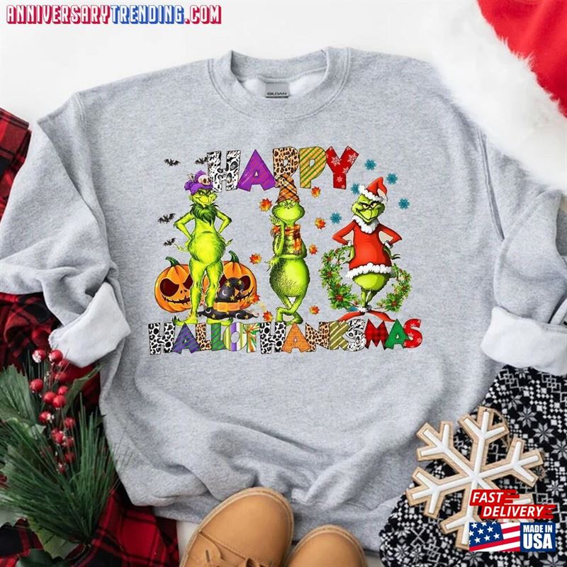 Halloween Thanksgiving Christmas Shirt Happy Hallothanksmas Sweatshirts Funny Hoodie T-Shirt