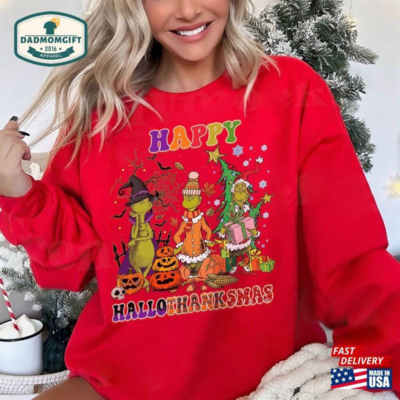 Halloween Thanksgiving Christmas Shirt Happy Hallothanksmas Sweatshirts Funny Hoodie T-Shirt