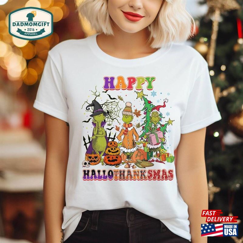 Halloween Thanksgiving Christmas Shirt Happy Hallothanksmas Sweatshirts Funny Hoodie T-Shirt