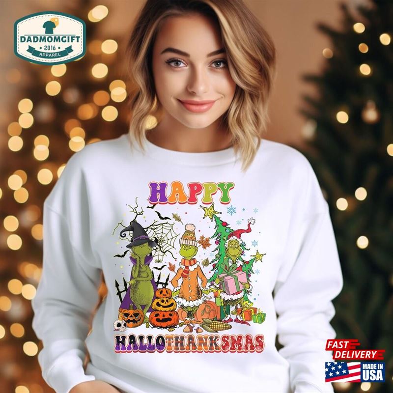 Halloween Thanksgiving Christmas Shirt Happy Hallothanksmas Sweatshirts Funny T-Shirt Classic