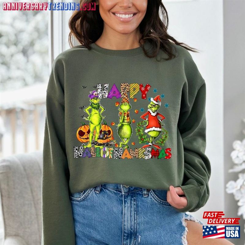 Halloween Thanksgiving Christmas Shirt Happy Hallothanksmas Sweatshirts Shirts Hoodie Unisex