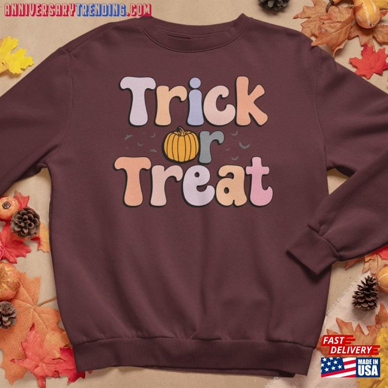 Halloween Trick Or Treat Sweatshirt Retro Spooky Season Ghost Crewneck Classic