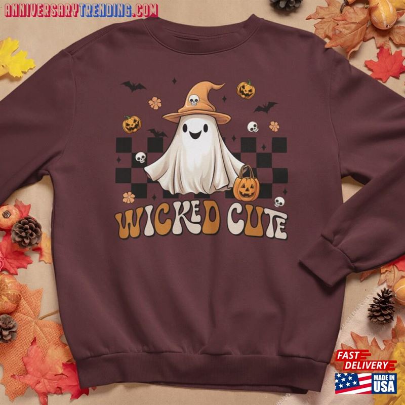 Halloween Wicked Cute Sweatshirt Retro Spooky Season Ghost Crewneck Classic T-Shirt