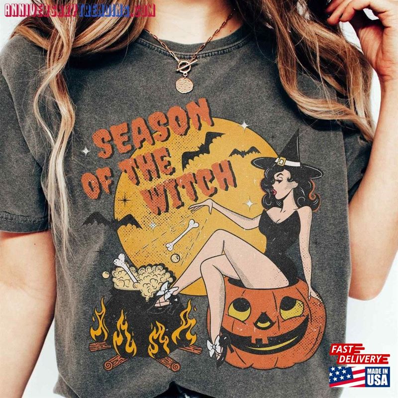 Halloween Witch Season Comfort Colors Graphic Shirt Retro Spooky Tee Unisex Hoodie