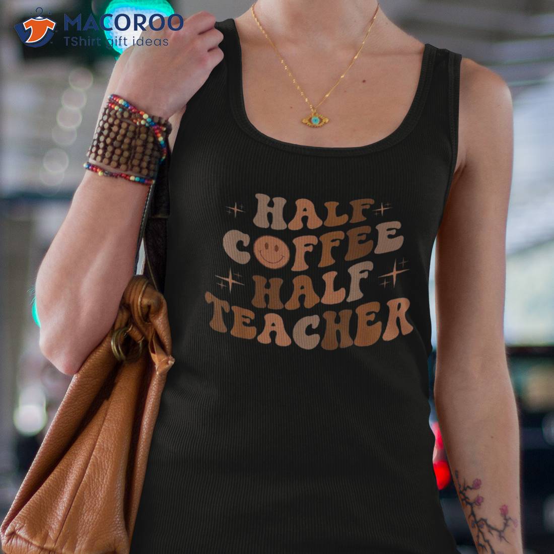 Happy Face Retro Half Coffee Teacher Back To School Shirt