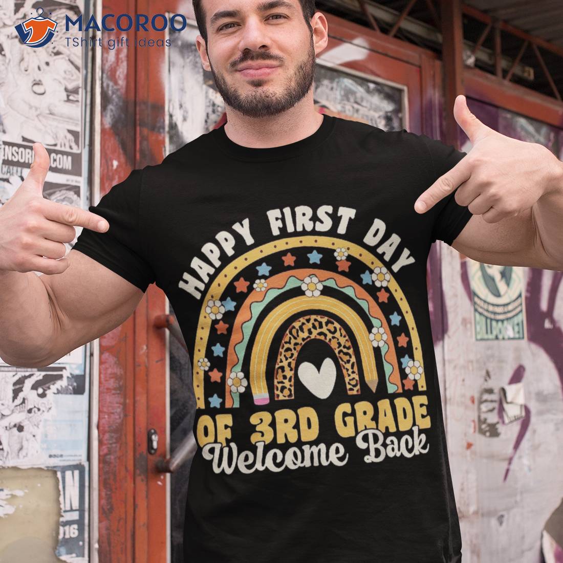 Happy First Day Of 3rd Grade Rainbow Leopard Back To School Shirt