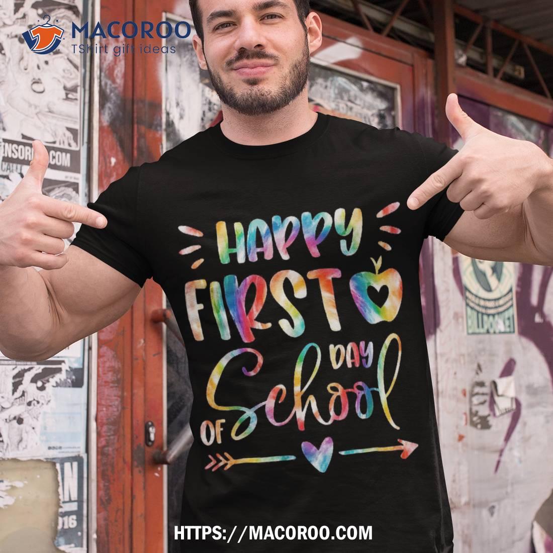 Happy First Day Of School Tie Dye Arrow Heart Apple Student Shirt