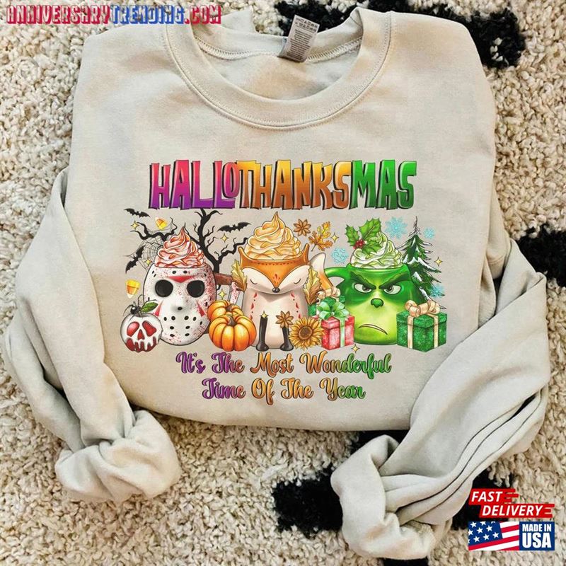 Happy Hallothanksmas Grinch Sweatshirts Halloween Thanksgiving Christmas Shirt Funny Hoodie Sweatshirt