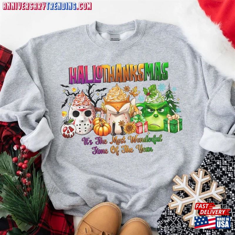 Happy Hallothanksmas Grinch Sweatshirts Halloween Thanksgiving Christmas Shirt Funny Hoodie Sweatshirt