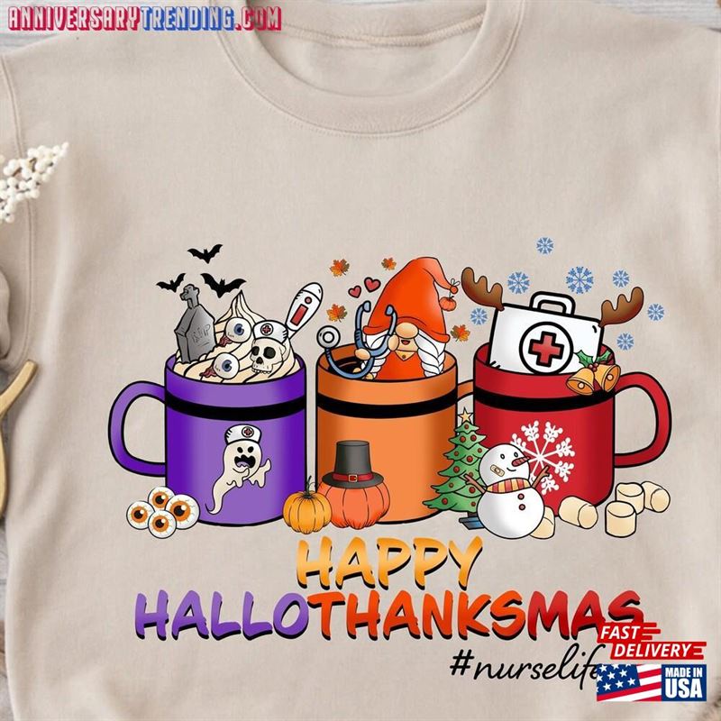 Happy Hallothanksmas Nurse Sweatshirt Classic Unisex