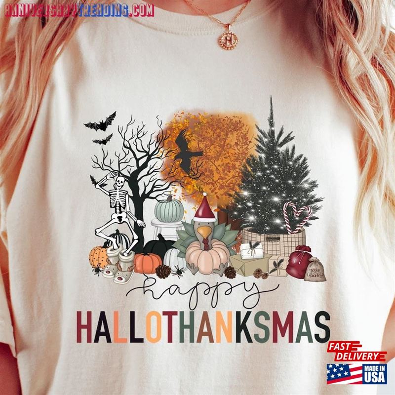 Happy Hallothanksmas Shirt Halloween Comfort Colors Thanksgiving T-Shirt Classic