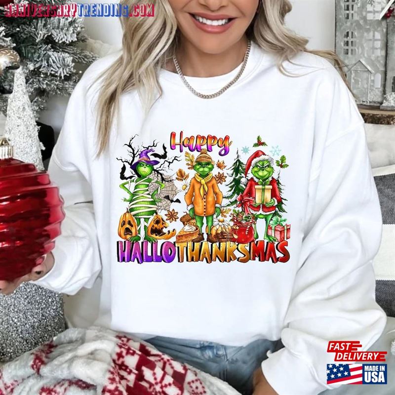 Happy Hallothanksmas Sweatshirt Christmas Funny Halloween Shir Hoodie T-Shirt