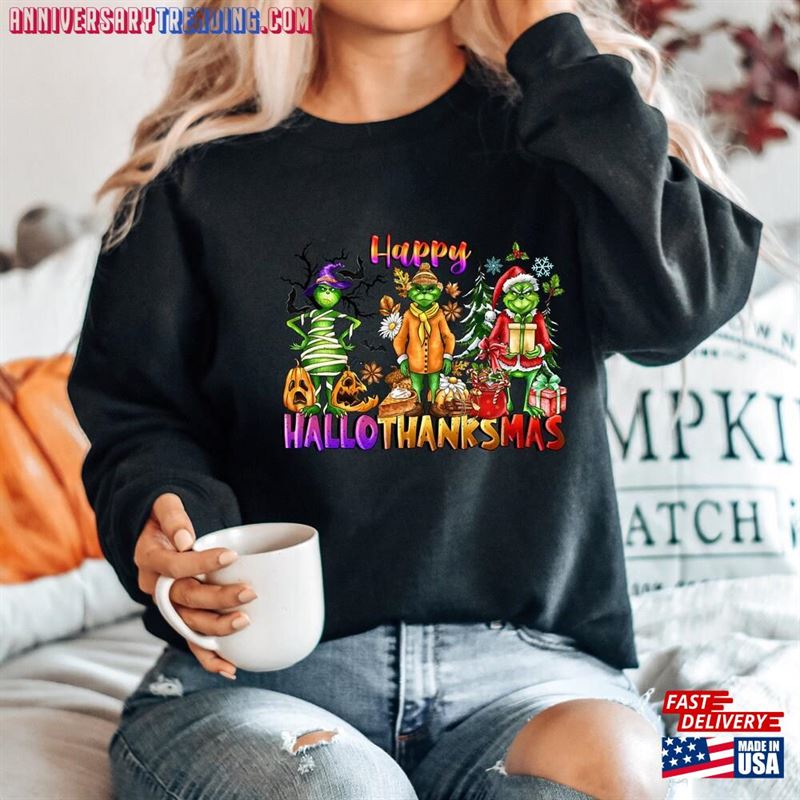 Happy Hallothanksmas Sweatshirt Christmas Halloween Gift For Women Classic Hoodie