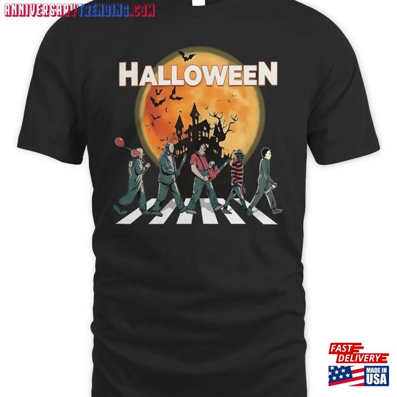 Happy Halloween Horror Movie Characters Abbey Road  Tee Shirt Hoodie Classic