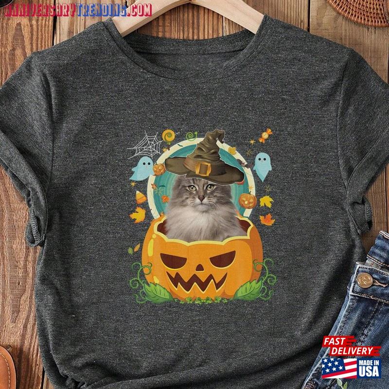 Happy Halloween Pumpkin Norwegian Forest Cat Witch T-Shirt Retro Ghost Hoodie Ghosts Sweatshirt Classic