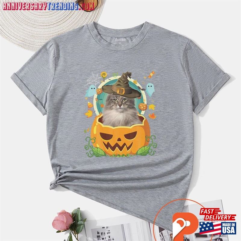 Happy Halloween Pumpkin Norwegian Forest Cat Witch T-Shirt Retro Ghost Hoodie Ghosts Sweatshirt Classic