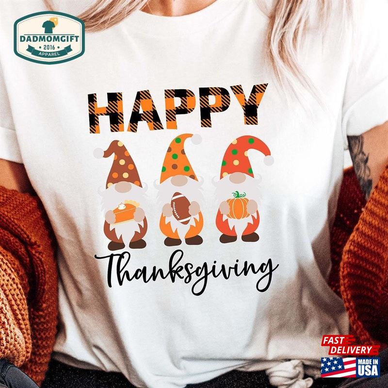 Happy Thanksgiving Gnome Shirt Thankful T-Shirt Buffalo Plaid Classic Unisex