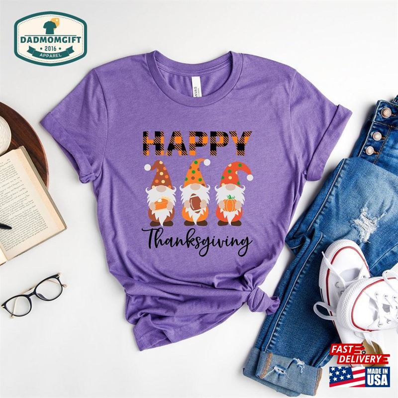 Happy Thanksgiving Gnome Shirt Thankful T-Shirt Buffalo Plaid Classic Unisex