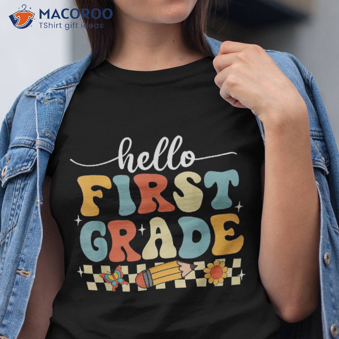 Hello 1st Grade Hippie Groovy Kid Back To School Shirt