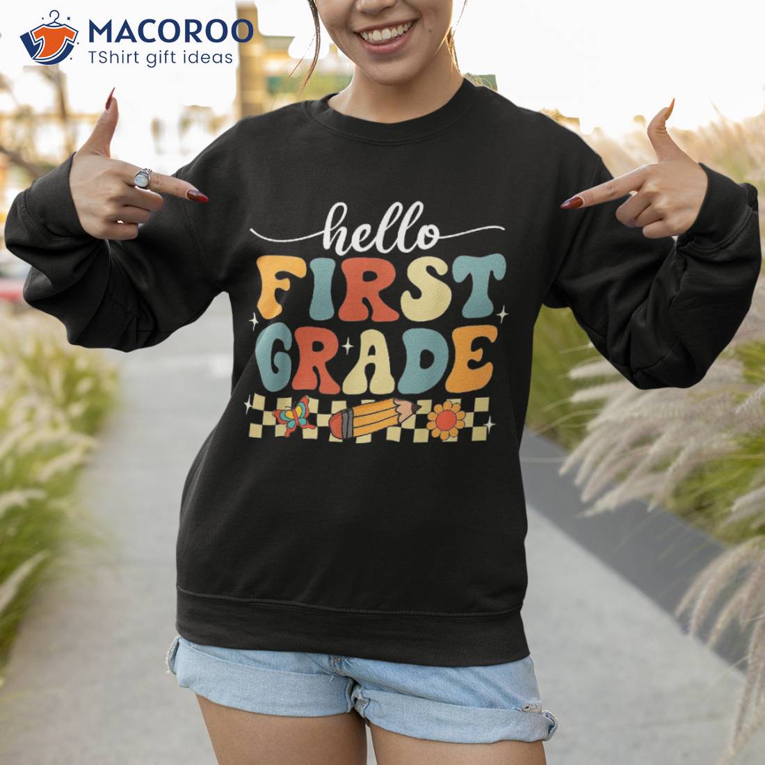 Hello 1st Grade Hippie Groovy Kid Back To School Shirt