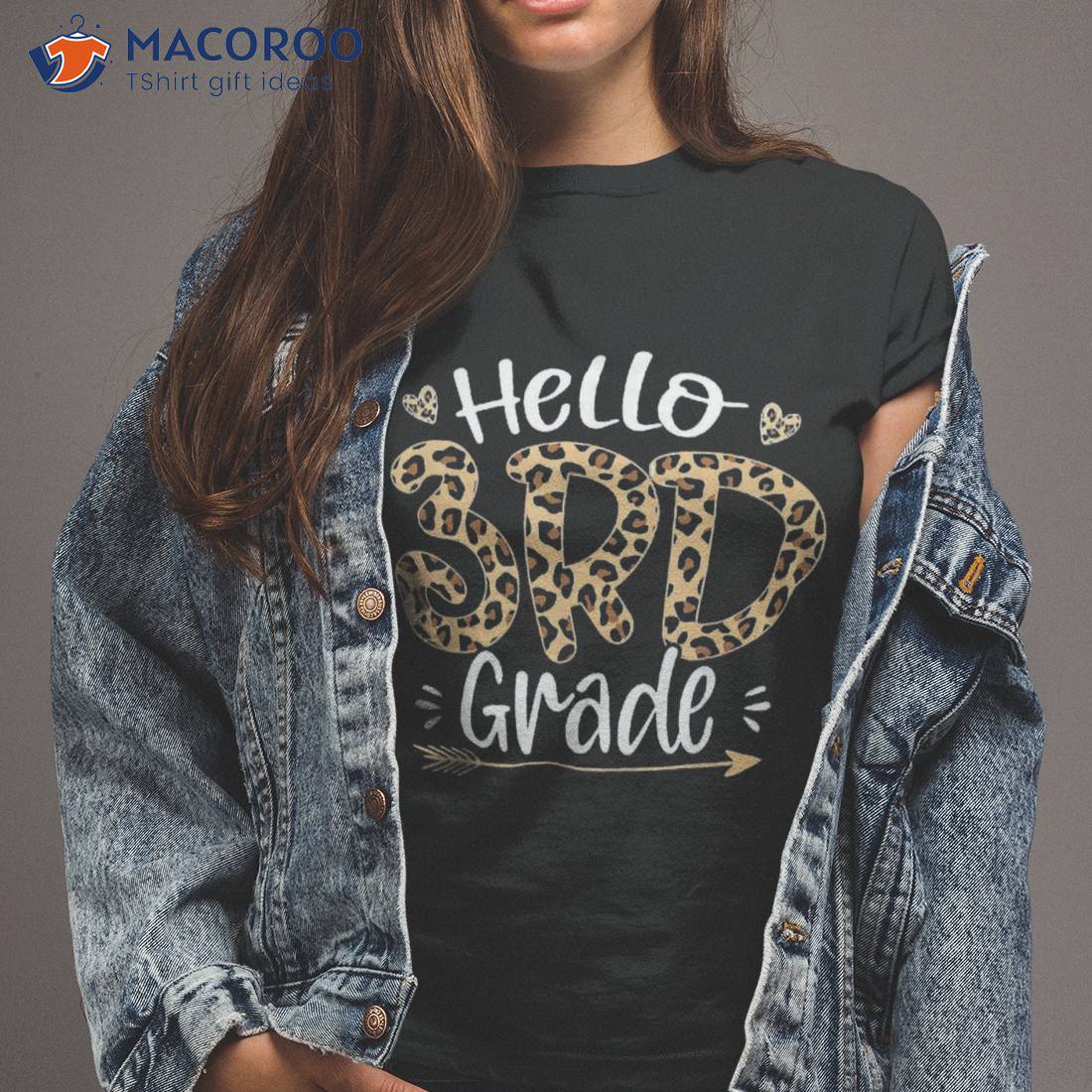 Hello 3rd Grade Leopard Print Third Teacher Kids Shirt