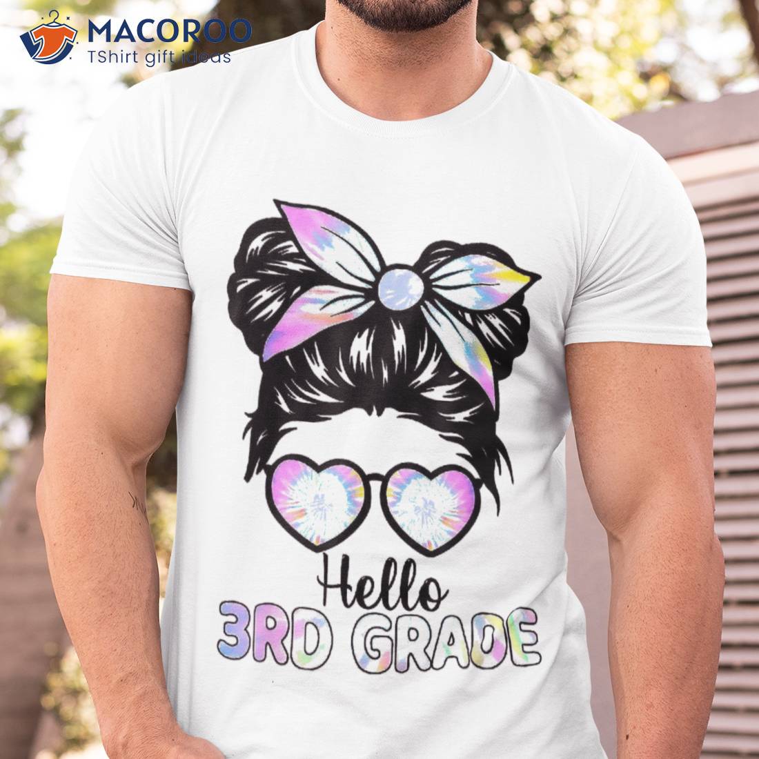 Hello 3rd Grade Messy Hair Bun Girl Back To School First Day Shirt