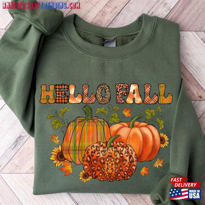 Hello Fall Sweatshirt Thanksgiving Sweater Family Unisex Hoodie