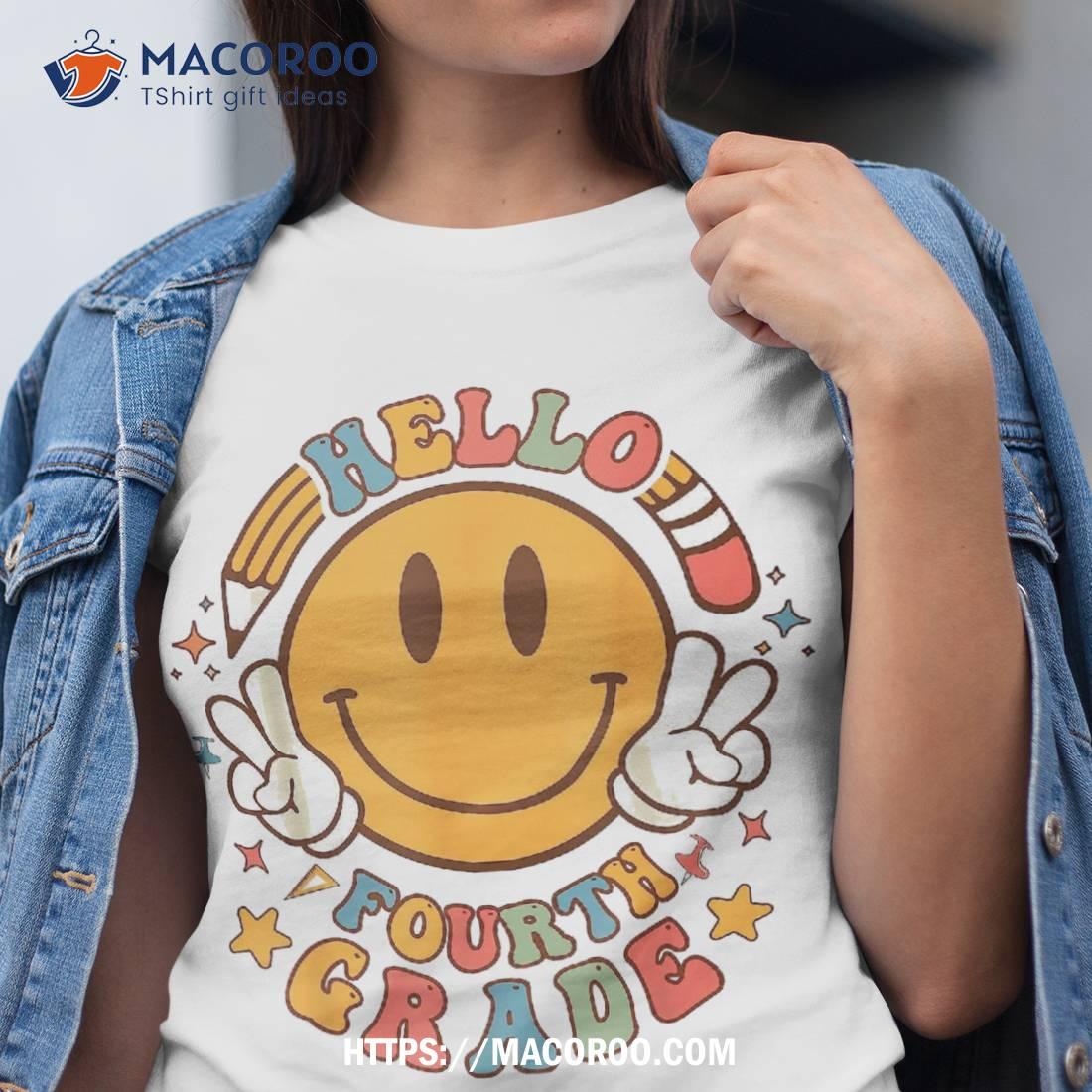 Hello Fourth Grade Back To School Groovy Teacher Student Kid Shirt