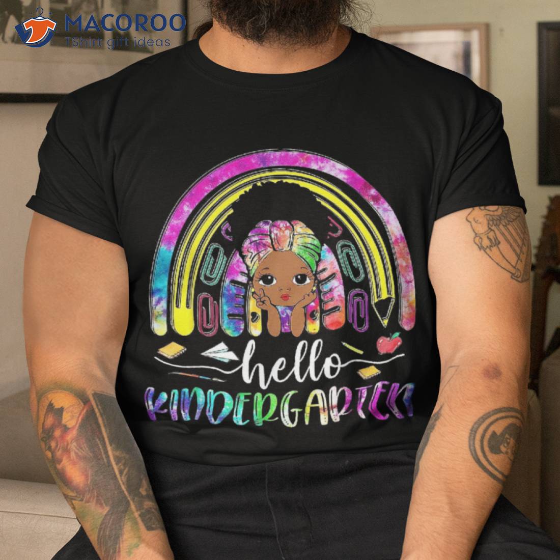 Hello Kindergarten Tie Dye Rainbow Back To School Black Girl Shirt