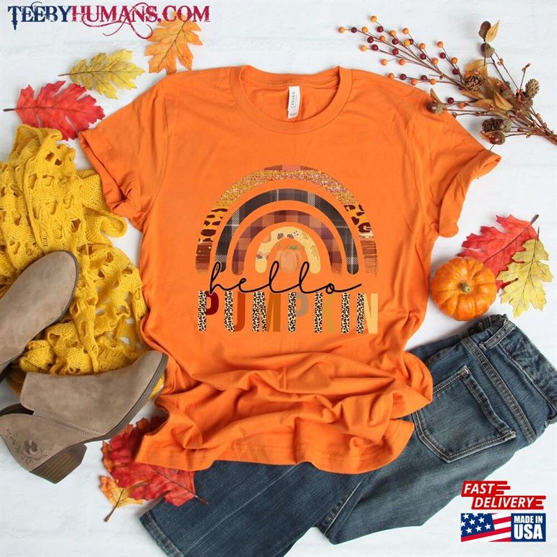 Hello Pumpkin Shirt Rainbow Thanksgiving Vacation Classic Unisex