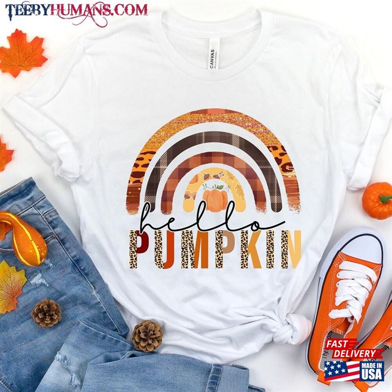 Hello Pumpkin Shirt Rainbow Thanksgiving Vacation Classic Unisex