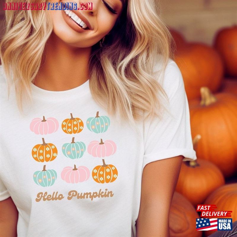 Hello Pumpkin Short Sleeve Tee Fall Tshirt For Women Classic T-Shirt