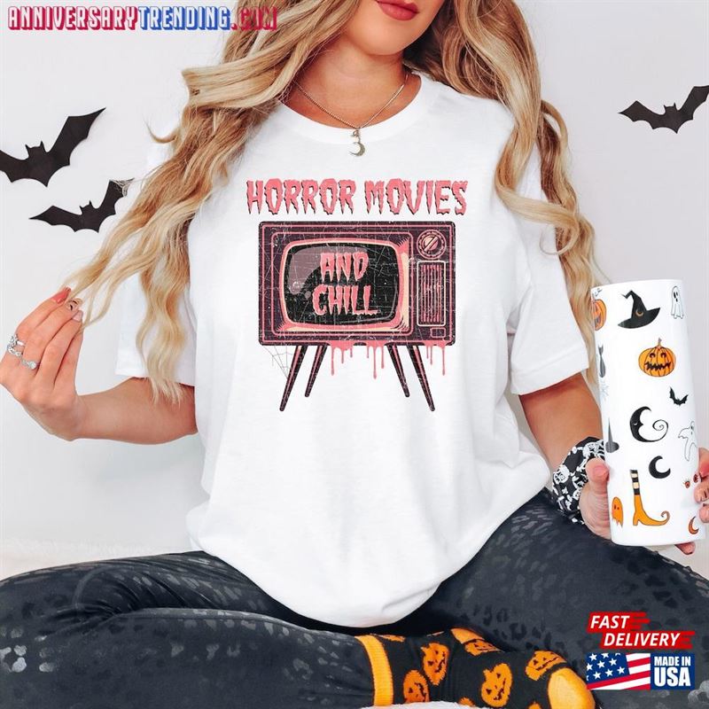 Horror Movies And Chill Sweatshirt Halloween Costume Spooky Vibes Shirt Unisex