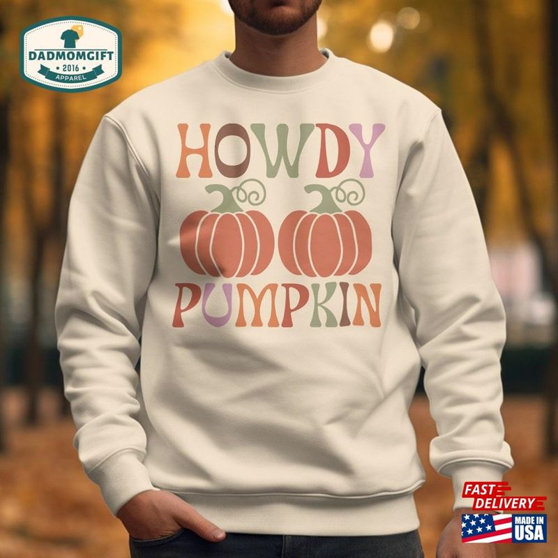 Howdy Pumpkin T-Shirt Thanksgiving Shirt Women Vintage Cowboy Print Sweatshirt