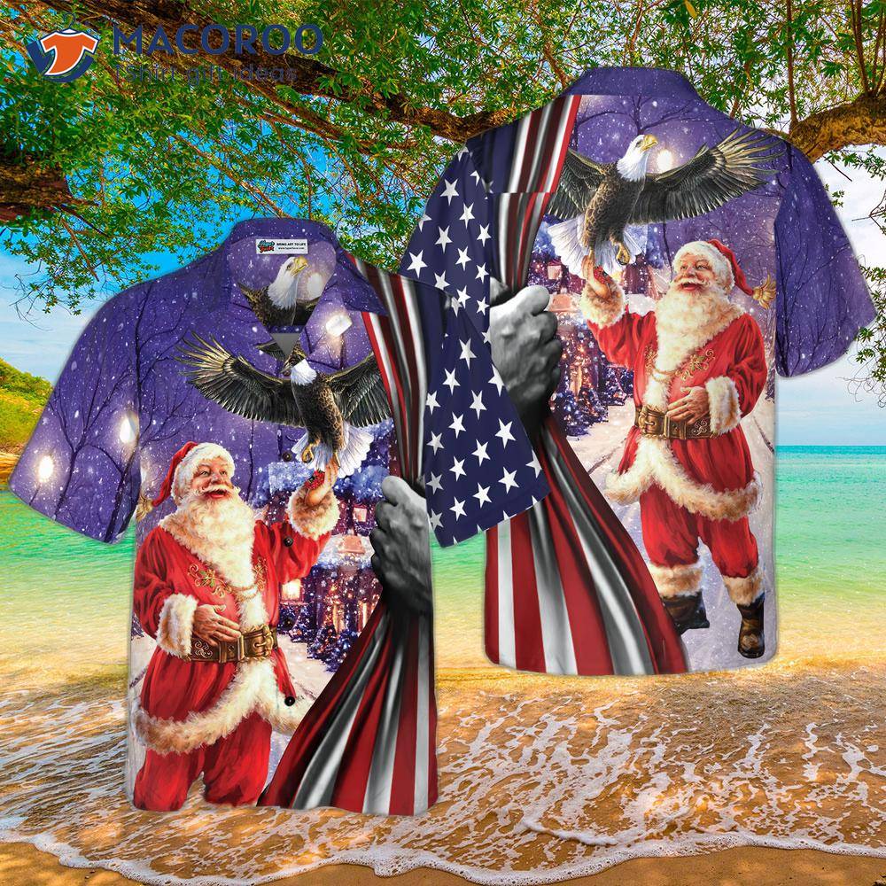 Hyperfavored Christmas Hawaiian Shirts, Santa With Eagle Shirt Short Sleeve, Idea Gift For And