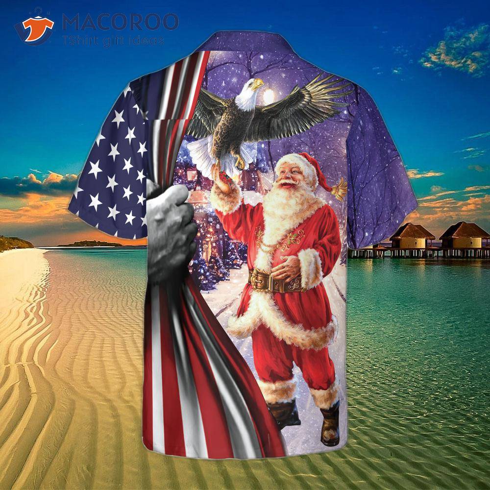 Hyperfavored Christmas Hawaiian Shirts, Santa With Eagle Shirt Short Sleeve, Idea Gift For And