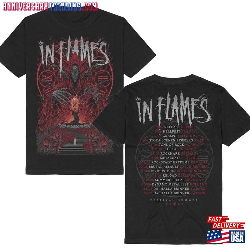 In Flames Band Festival Summer 2023 Tour T-Shirt Retro Tee Gift Shirt Classic Unisex