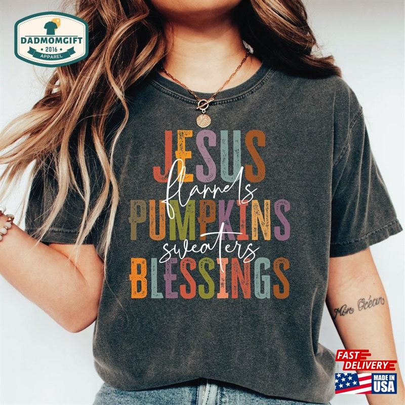 Jesus Flannels Pumpkins Comfort Colors Shirt Autumn Faith T-Shirt Unisex