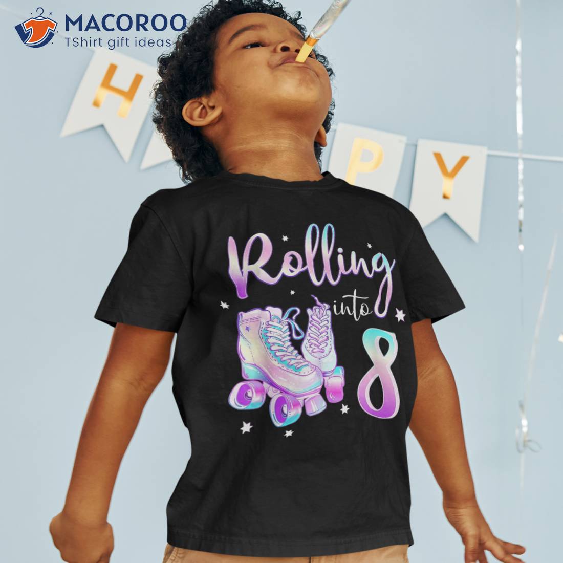 Kids 8 Years Old Birthday Girls Rolling Into 8th Bday Theme Shirt