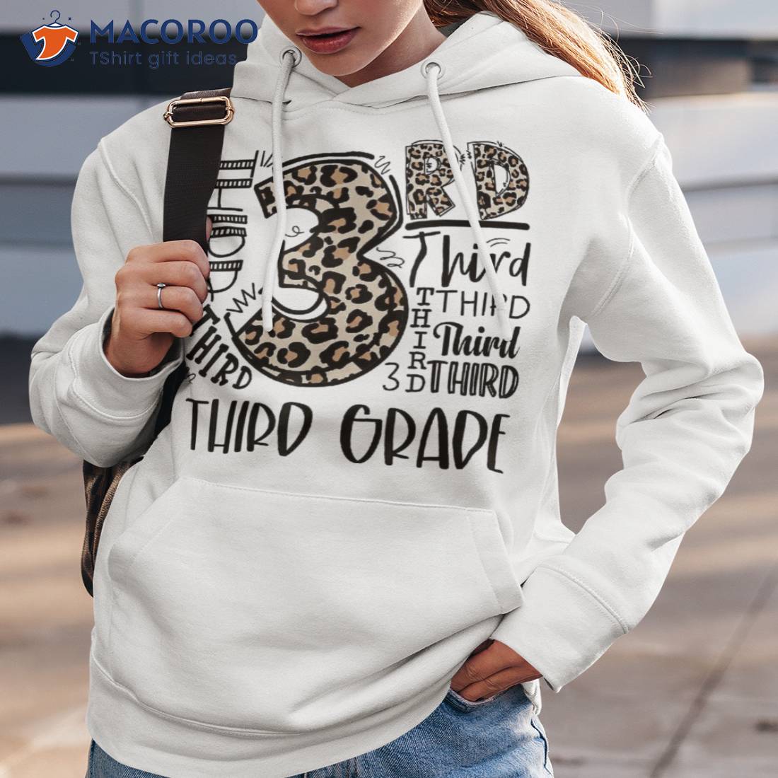 Kids Teacher Back To School Third Grade Leopard Typography Shirt