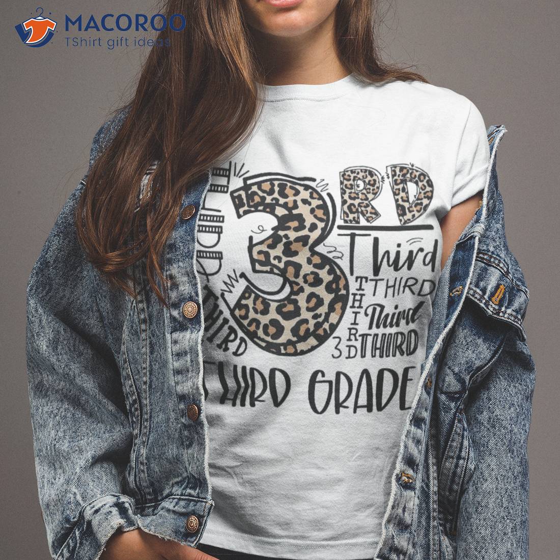 Kids Teacher Back To School Third Grade Leopard Typography Shirt