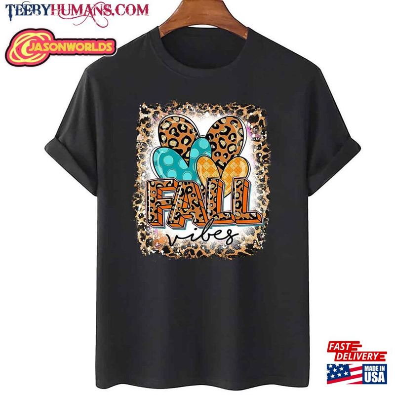 Leopard Fall Vibes Heart Autumn Lover Thanksgiving T-Shirt Shirt Hoodie