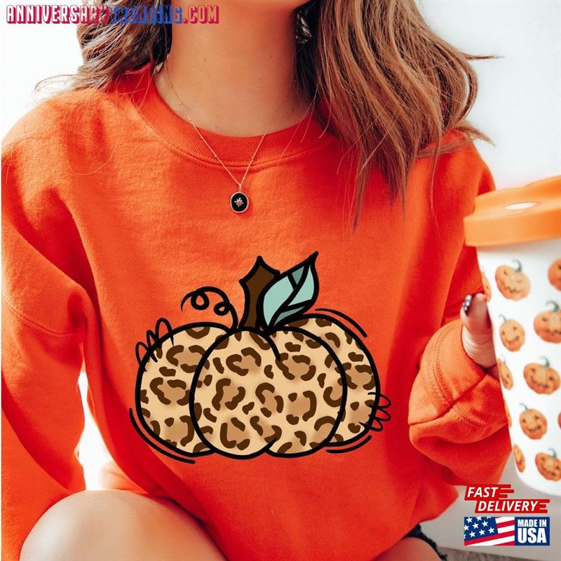 Leopard Pumpkin Sweatshirt Season Sweater Thanksgiving T-Shirt Hoodie Unisex