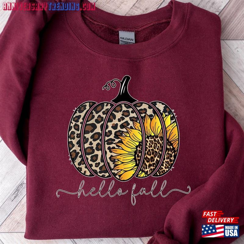 Leopard Pumpkin Sweatshirt Sunflower Pullover Fall Crewneck Sweat T-Shirt Classic