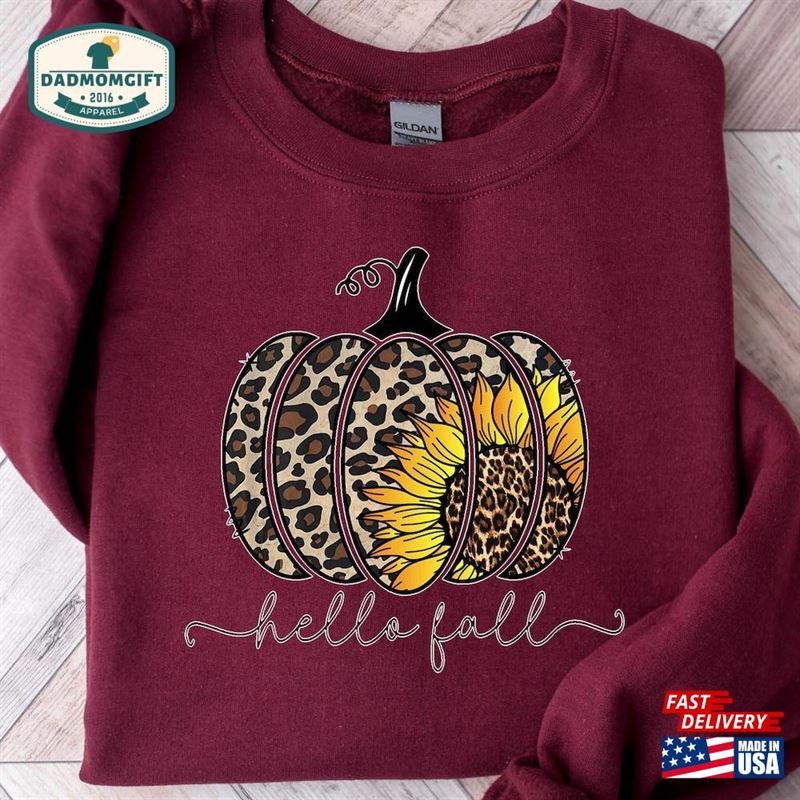 Leopard Pumpkin Sweatshirt Sunflower Pullover Fall Crewneck Sweat Unisex T-Shirt