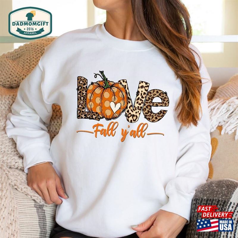 Love Fall Y’all Shirt Leopard Print Hoodie Classic