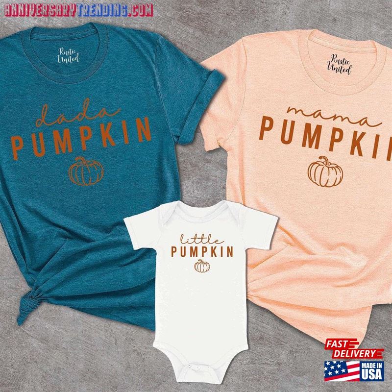 Matching Family Pumpkin Shirts Mama Dada Little T-Shirt Personalized Tees Classic Hoodie