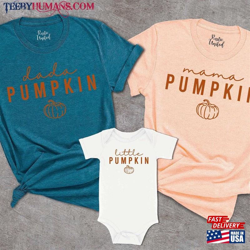 Matching Family Pumpkin Shirts Mama Dada Little T-Shirt Personalized Tees Classic