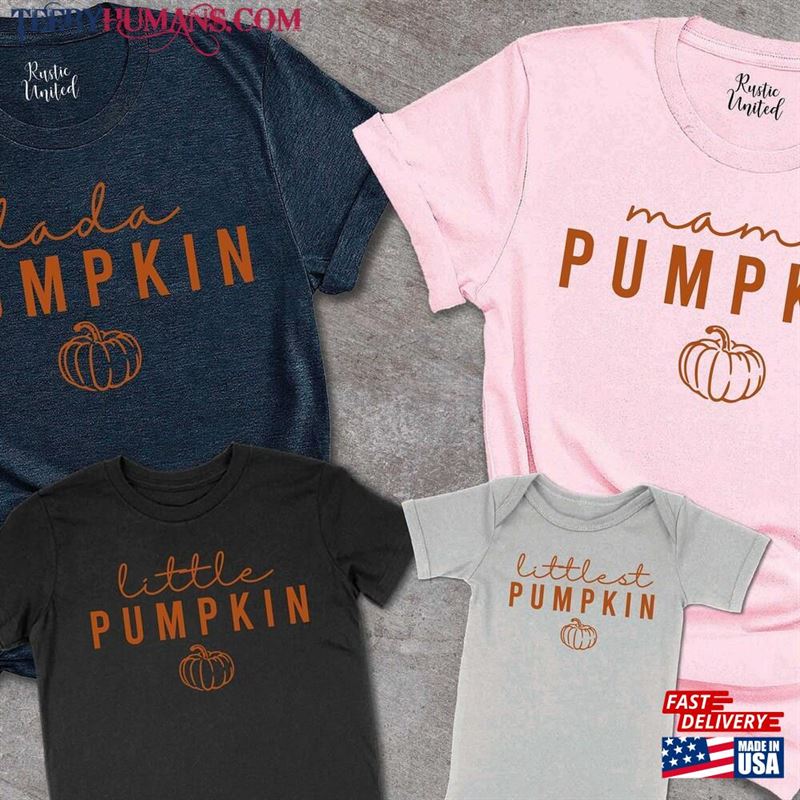 Matching Family Pumpkin Shirts Mama Dada Little T-Shirt Personalized Tees Classic